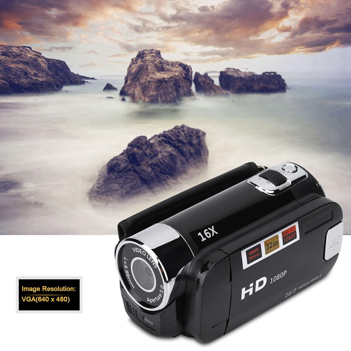 Zopsc Cámara portátil 1080P DV Alta definición Full HD 270 ° Rotación 16X Videocámaras Digitales para videocámaras, para Picnic al Aire Libre, Camping, etc.(Negro, Enchufe de US)