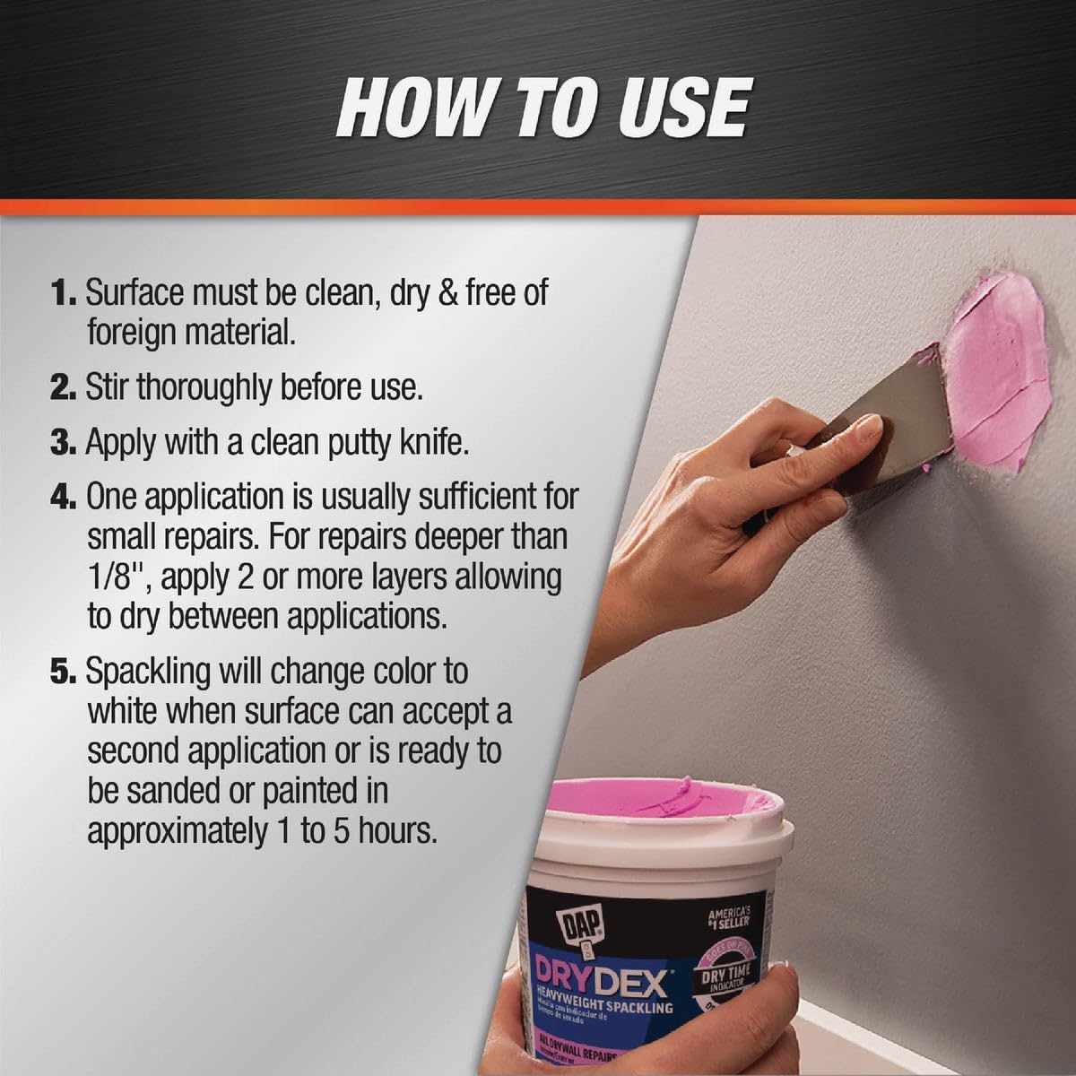 Dap 12346 Drydex Spackle Pasta para interior y exterior, 5.5 onzas, 236 ml, Blanco