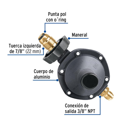 Foset RG-101, Regulador de gas 1 vía con maneral baja presión