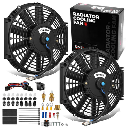 DNA MOTORING - Kit de 2 piezas de 12 pulgadas para radiador eléctrico con interruptor de cableado, kit de relé universal de alto rendimiento y ventilador delgado con kit de montaje, RAF-12X2+SW-KIT