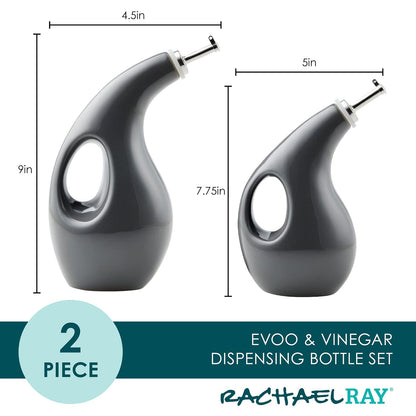 Rachael Ray Juego de botellas dispensadoras de aceite y vinagre de cerámica AOVE, 2 piezas, color gris