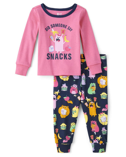 The Children's Place Y Conjunto de Pijama de 2 Piezas de Playera y Pantalones de Manga Larga para niños pequeños, Ajuste cómodo, 100% algodón Juego de Pijama para bebés niñas