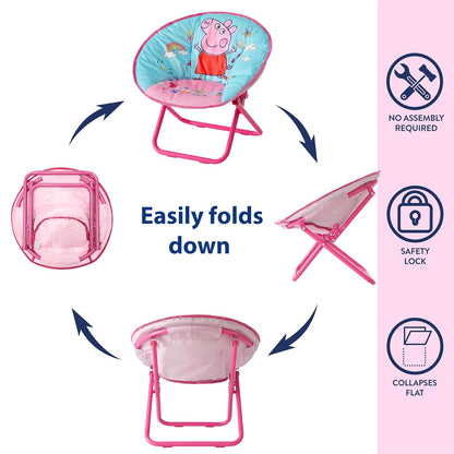 Idea Nuova Peppa Pig - Silla Plegable de 19 Pulgadas para recámara, Sala de Juegos o Sala de televisión, Silla para niños pequeños con Marco de Metal Plegable, portátil y cómoda, a Partir de 3 años
