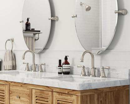 Moen Glenshire DN2692BN - Espejo de baño Giratorio sin Marco, níquel Cepillado, 26 x 22 Pulgadas, Espejo de Pared inclinable Ovalado