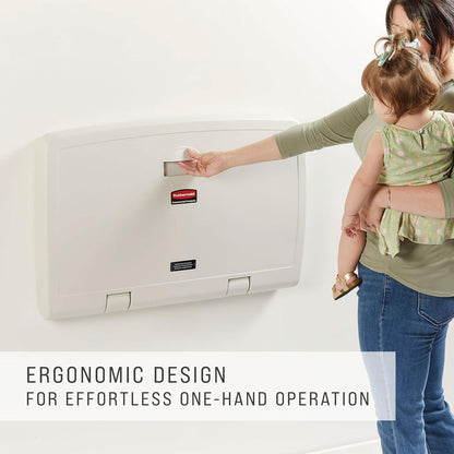 Rubbermaid Commercial Products – Cambiador para Bebé Horizontal con Protección Antimicrobiana, Estación de Polipropileno Plegable para Baños Públicos, Beige FG781888LPLAT