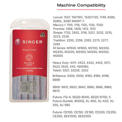 Singer | Pintuck Presser Foot, Embellish Clothes & Linen, Also Made for Twin Needle Use - Sewing Made Easy