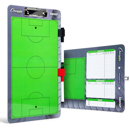 Champion Sports - pizarrón de borrado en seco grande y XL para entrenamiento - Pizarras blancas para estrategias, técnicas, juegos, tablas de 2 caras con campo completo frontal - Medio campo trasero y - Junta de entrenadores estándar - Soccer