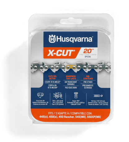 Husqvarna X-Cut SP33G Cadena de Motosierra | 50.8 cm, 80 eslabones, calibre 1.27 cm, preestirada, excelente lubricación, bajo retroceso