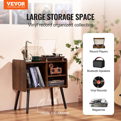 VEVOR - Soporte para Tocadiscos, Soporte para hasta 100 álbumes, gabinete de Vinilo clásico con estantes extraíbles, Mesa de Jugador con Altura Ajustable para Sala de Estar, recámara, café