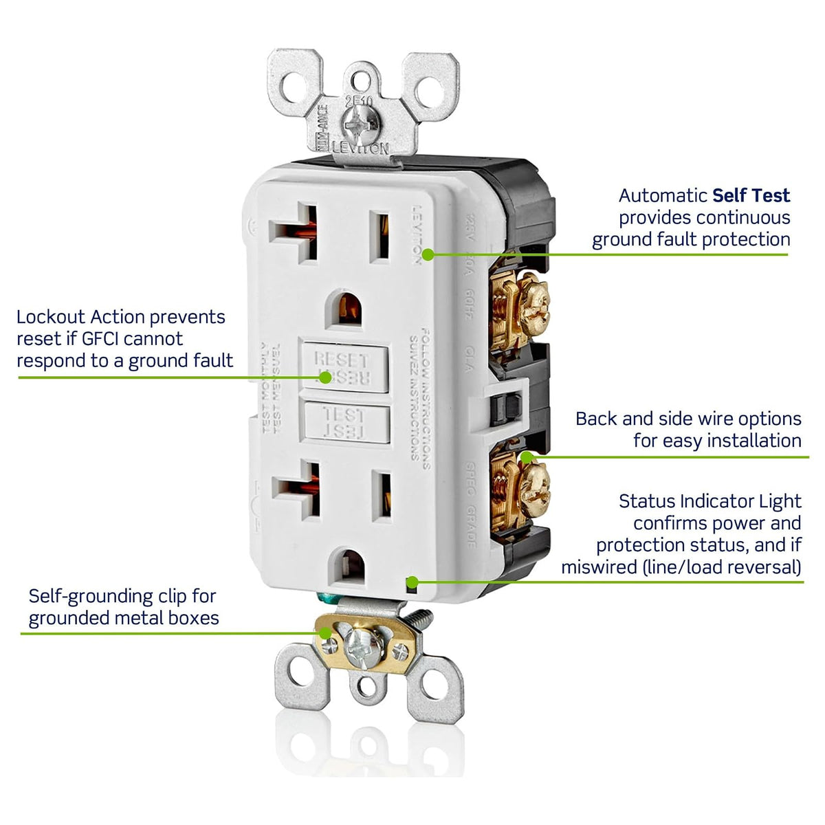 Leviton SmartlockPro receptáculo a prueba de alteraciones, con indicador LED, 20 Amp, Ivory