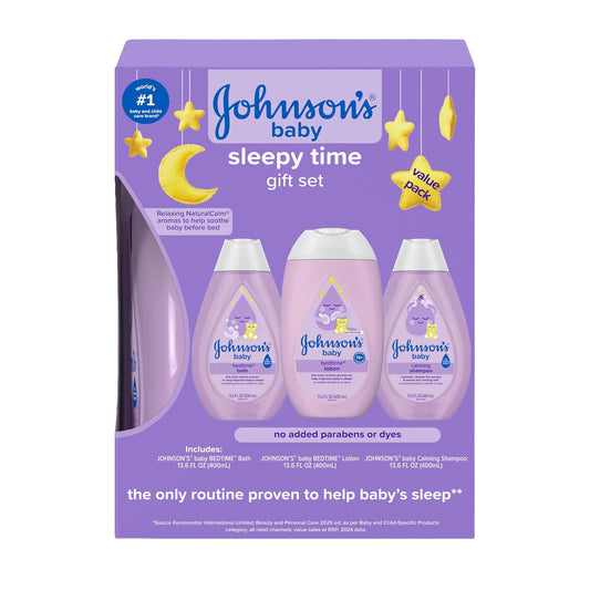 Johnson's Sleepy Time Baby Gift Set with Relaxing NaturalCalm Aromas, Bedtime Essentials, 4 items