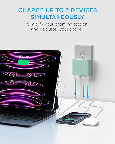 iHome Cargador de Pared USB multipuerto 32 W AC Pro: estación de Carga para Varios Dispositivos con 3 Puertos USB (1 USB-C, 2 USB-A): Carga rápida, compatibilidad Universal