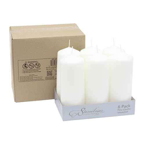 Stonebriar - Velas altas blancas sin perfume, pilares de vela de 80 horas, perfectas para decoración, bodas, emergencias, 3 x 8 pulgadas, 6 unidades
