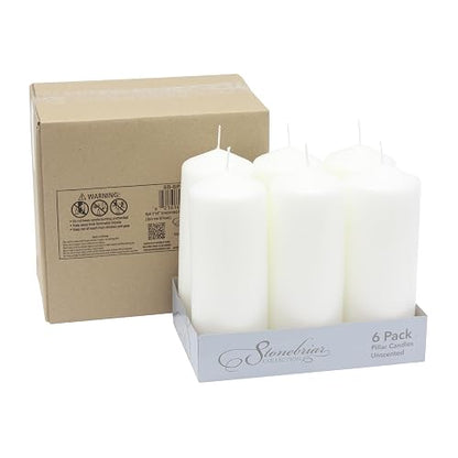 Stonebriar - Velas altas blancas sin perfume, pilares de vela de 80 horas, perfectas para decoración, bodas, emergencias, 3 x 8 pulgadas, 6 unidades