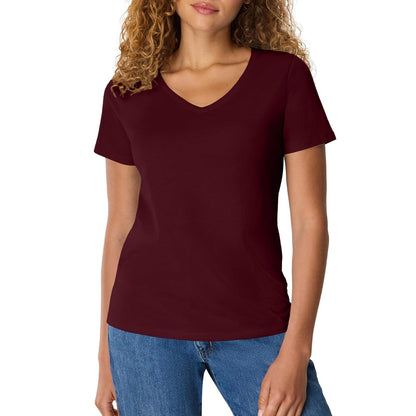 Hanes Playera Cuello en V para Mujer, 100% Algodón - Granate - 1 paquete - G