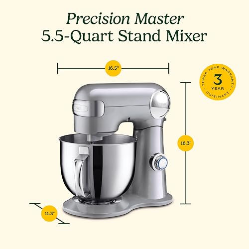 Cuisinart Batidora de pedestal 5 Qt | Motor 500 watts, Tazón acero pulido 5L/ 5qts, Cabezal inclinable, 12 velocidades, Incluye 3 batidores y tapa antisalpicaduras