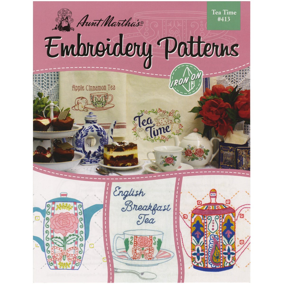 Aunt Martha's Tea Time Transfer Pattern Book with Over 25 Iron on Patterns - Té