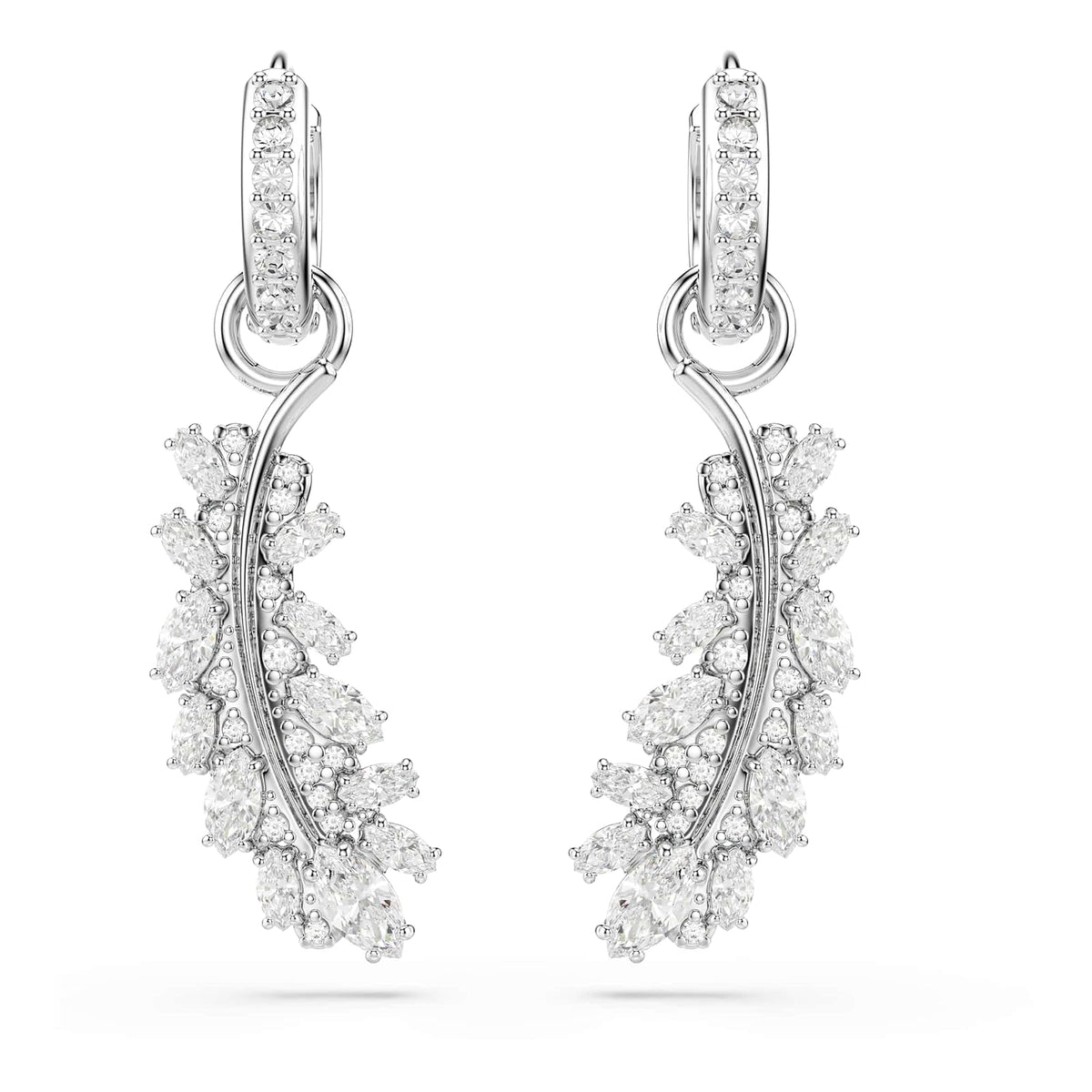 Pendientes Vienna, Tallas mixtas, Pluma, Blancos, Acabado en rodio