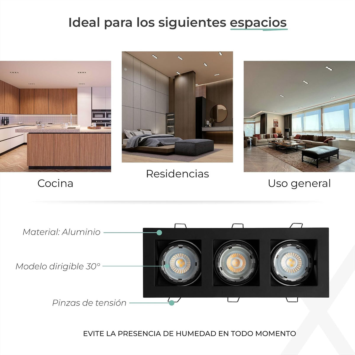 ILLUX Lámpara Downlight Triple MR16 3000K 13.5W Negro TH-4232.NNKT30