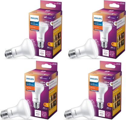 Philips Bombillas LED de 45 W R20, 4 unidades, ultra definición, color blanco suave (2700 K), 450 lúmenes (5,5 W = 45 W) regulables, sin parpadeo