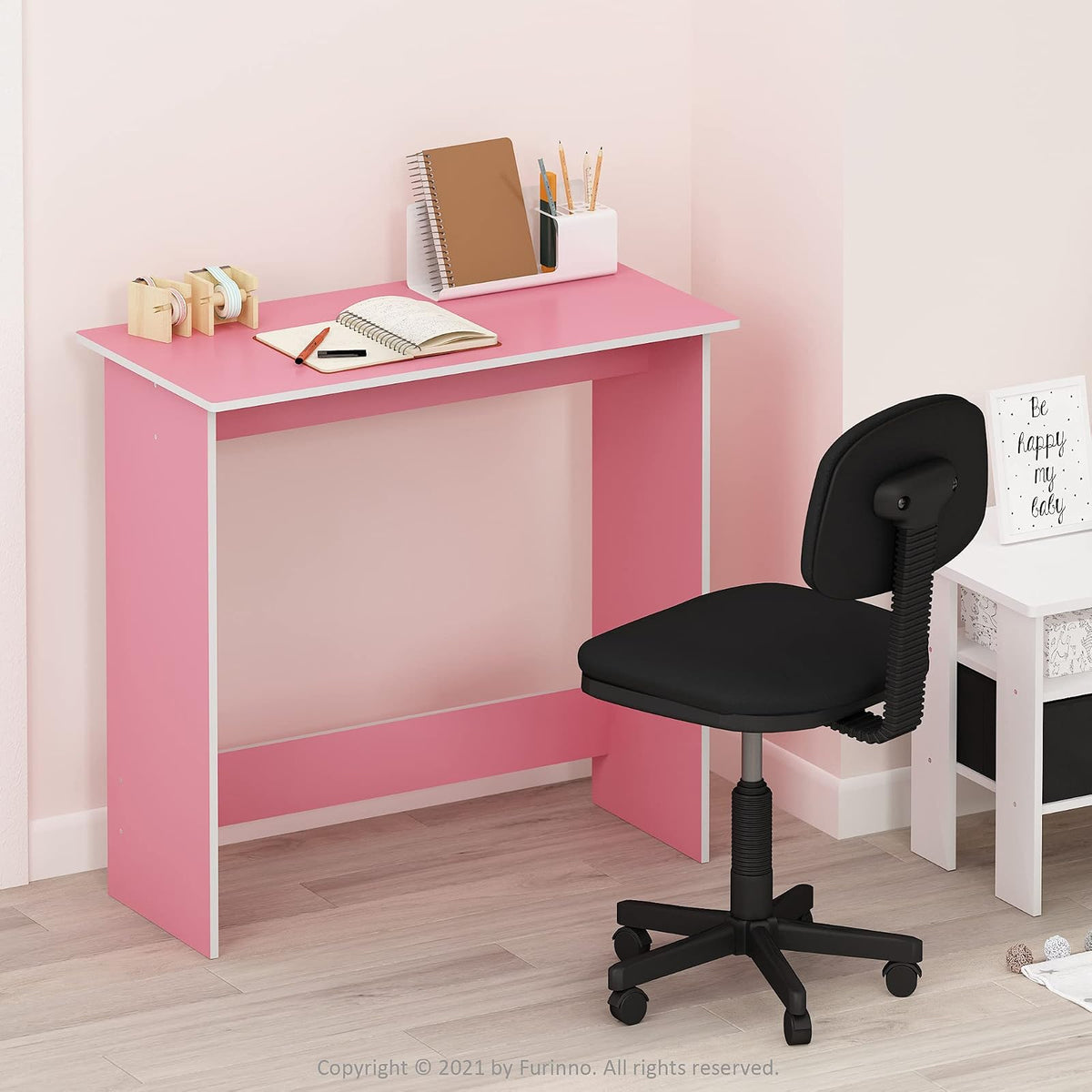 Furinno Mesa de Estudio Simplista, Rosa, 39.4 cm x 80 cm x 75.4 cm