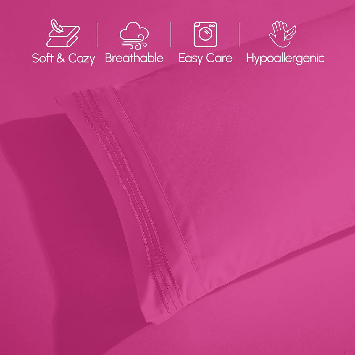 Juego de ropa de cama Elegant Comfort, bolsillo profundo de hasta 16 pulgadas, Moderno, Hot Pink, Doble, 1
