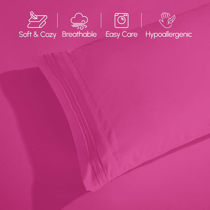 Juego de ropa de cama Elegant Comfort, bolsillo profundo de hasta 16 pulgadas, Moderno, Hot Pink, Doble, 1