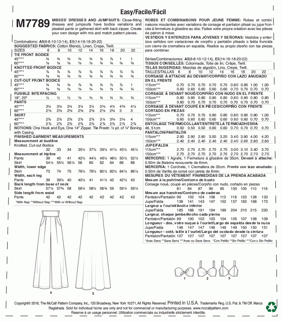 McCall's Patterns - Patrones de costura para vestidos y monos, multicolor