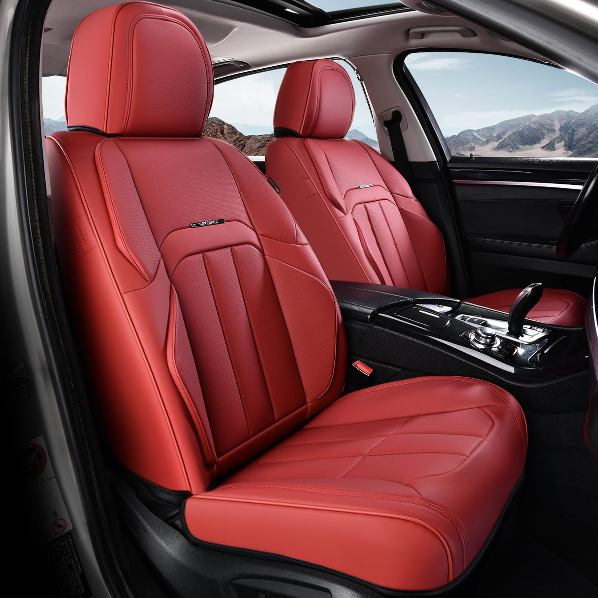Coverado - Funda para Asiento de Automóvil, Funda para Asiento Delantero de Automóvil, Piel Premium, Ajuste Universal, Impermeable, cojín Antideslizante para la mayoría de los Automóviles, Color Rojo