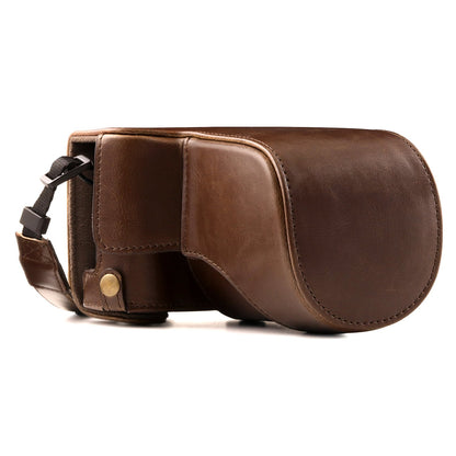 MegaGear MG1002 Estuche Ever Ready, Funda de cuero, de pronto uso, con correa compatible con Fujifilm X-A10 - Marron Oscuro