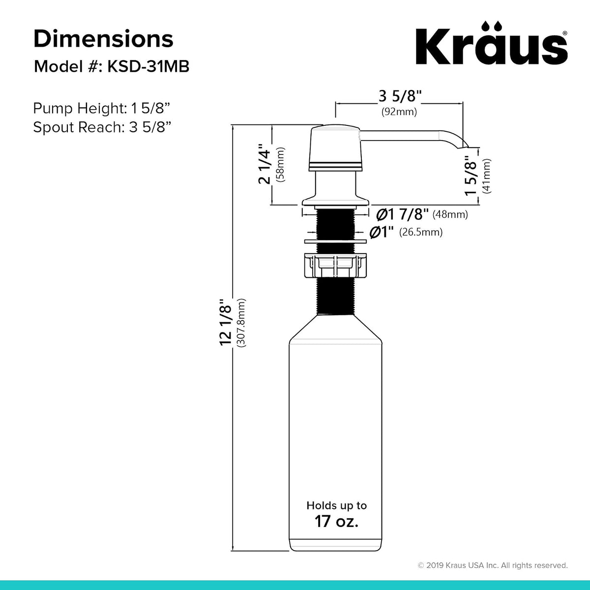 Kraus Dispensador de jabón y loción de Cocina en Negro Mate, KSD-31MB