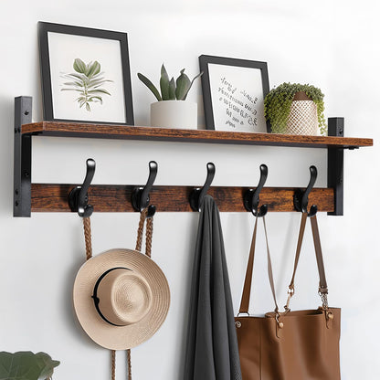 Tatub - Perchero rústico de 29 pulgadas con estante, ganchos de pared de entrada con estante, perchas para baño, sala de estar, recámara, color negro rústico