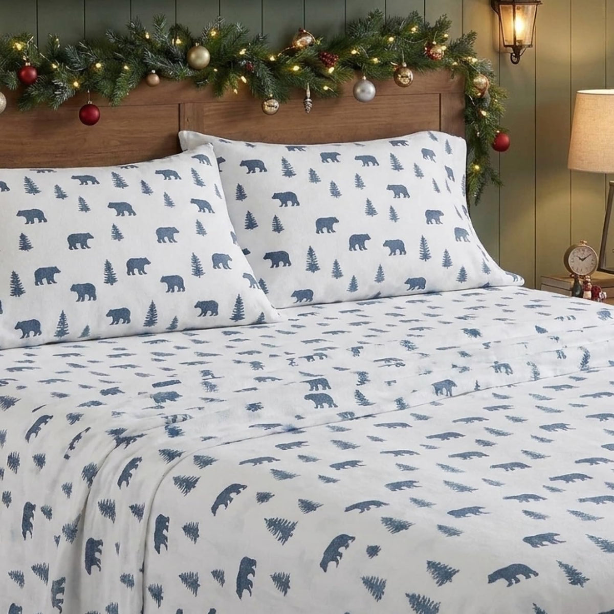 Eddie Bauer - Juego de sábanas de Franela de algodón, Cepillado para Mayor suavidad, decoración acogedora del hogar (Oso y árboles, Individual)