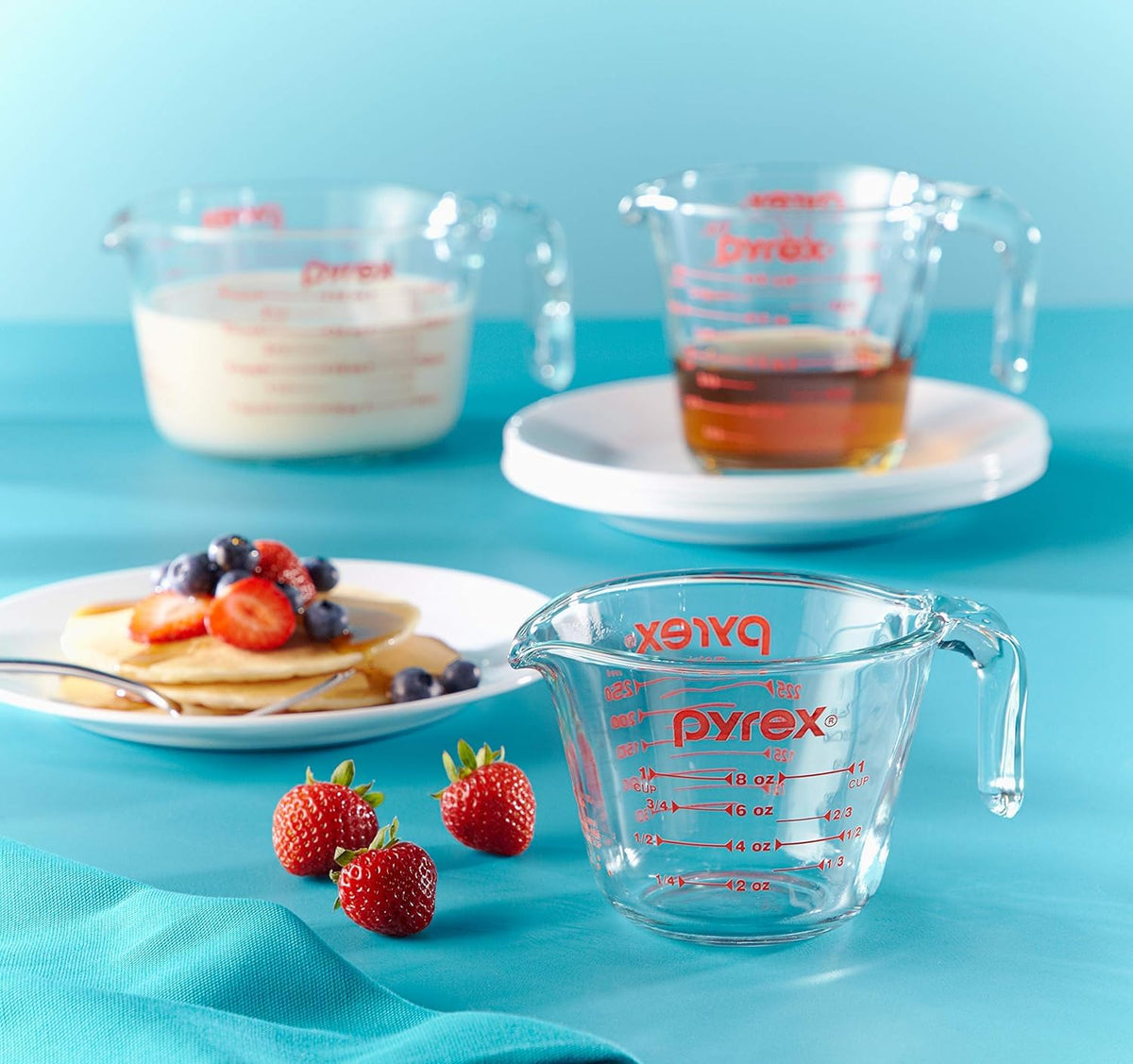 Pyrex Juego de Tazas Medidoras, 3 unidades, vidrio | Para preparar, hornear y cocinar, horno precalentado, lavaplatos, congelador y microondas
