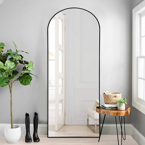 NeuType Espejo arqueado de Longitud Completa para Colgar o apoyado contra la Pared, Espejo de recámara Grande de Gran tamaño, Espejo de Piso, Marco Fino de aleación de Aluminio, Negro, 65 x 22