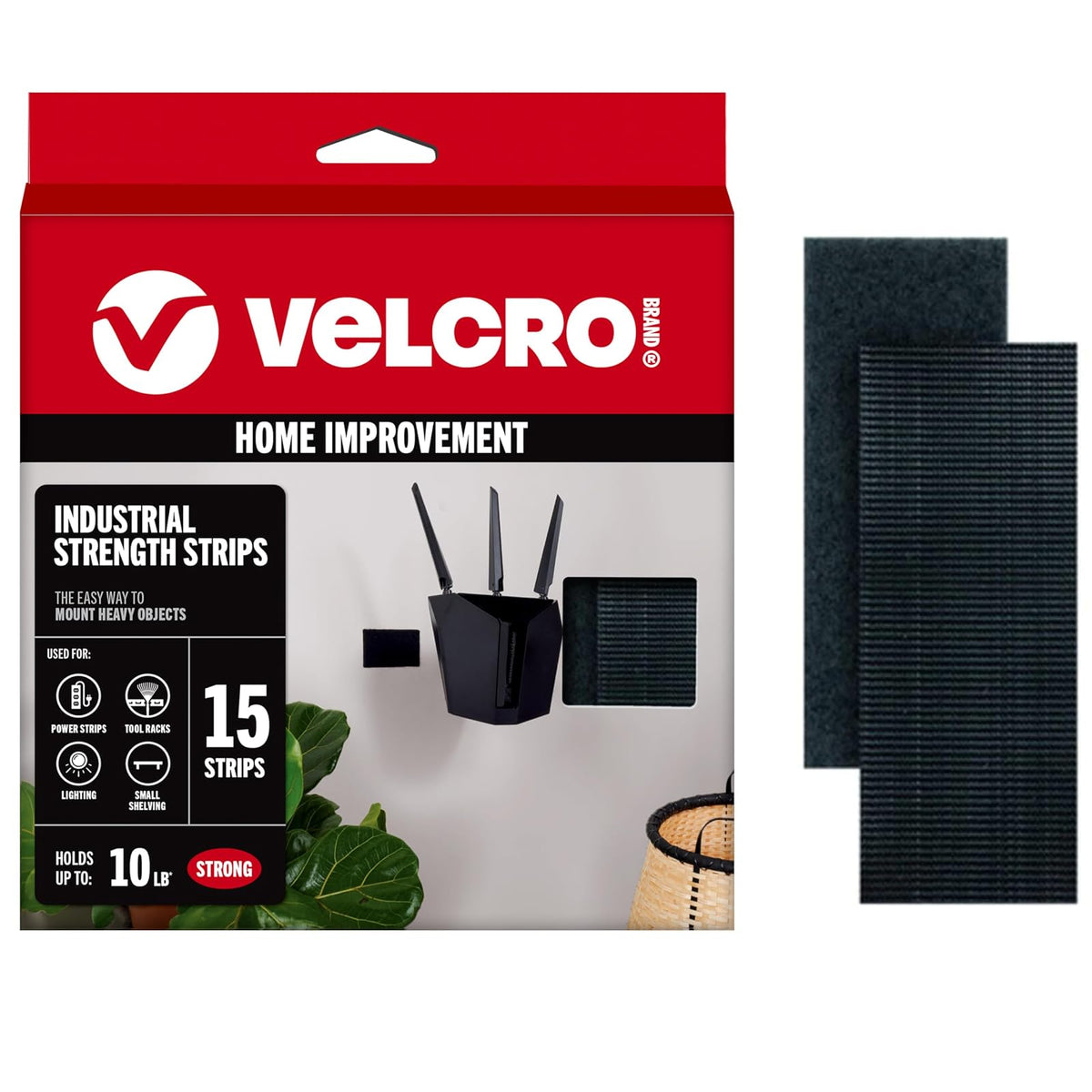 Tiras resistentes con calcomanía de la marca VELCRO | 15 juegos de cinta de montaje de fuerza industrial | sujetadores de 4 x 2 pulgadas de ancho | soporta 10 libras | Uso en interiores o exteriores,