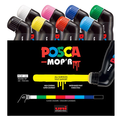 Posca uni MOP'R PCM-22 - Marcadores de pintura a base de agua, punta redonda (3.0-19.0 mm), colores surtidos, paquete de 8