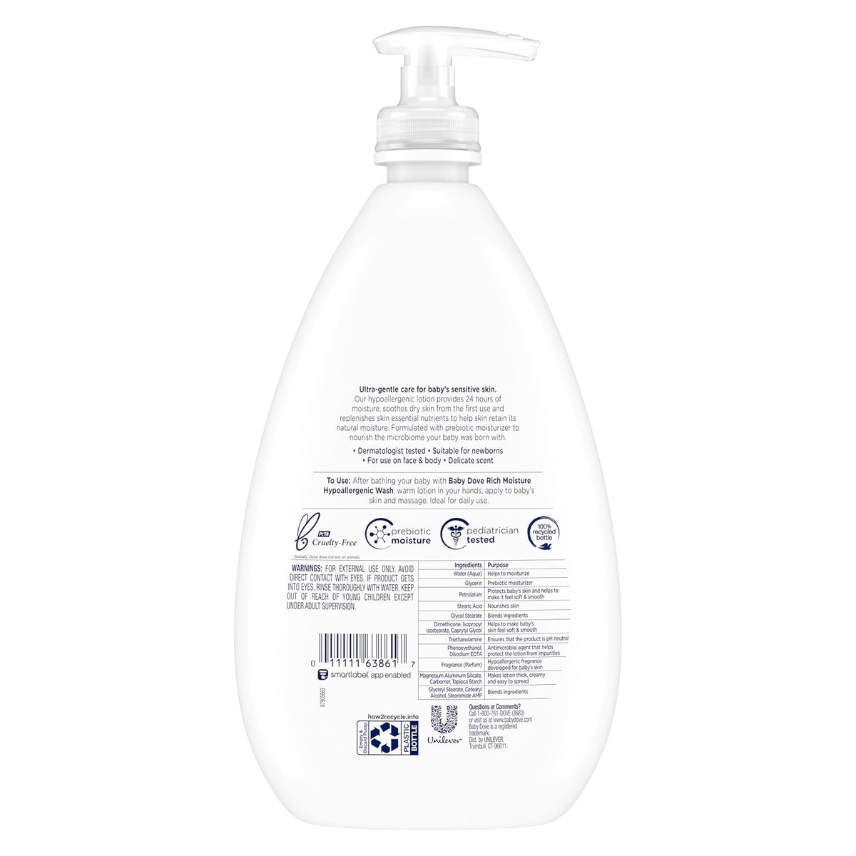 Loción Baby Dove, rica humedad, rica hidratación, 591,47ml
