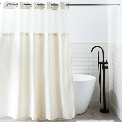 Hookless Juego de Cortinas de Ducha 3 en 1 de Tela con Forro y Ventana de PEVA, 71 x 74 Pulgadas, Beige