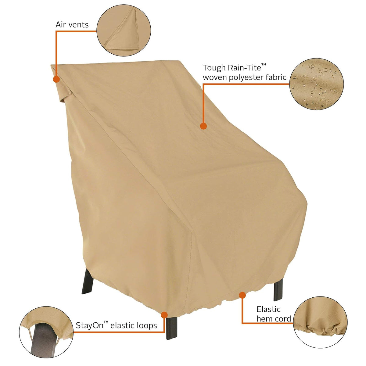 Classic Accessories - Funda para Silla de Patio de 26 Pulgadas, Resistente al Agua, con Respaldo Alto, Fundas para sillas para Exteriores