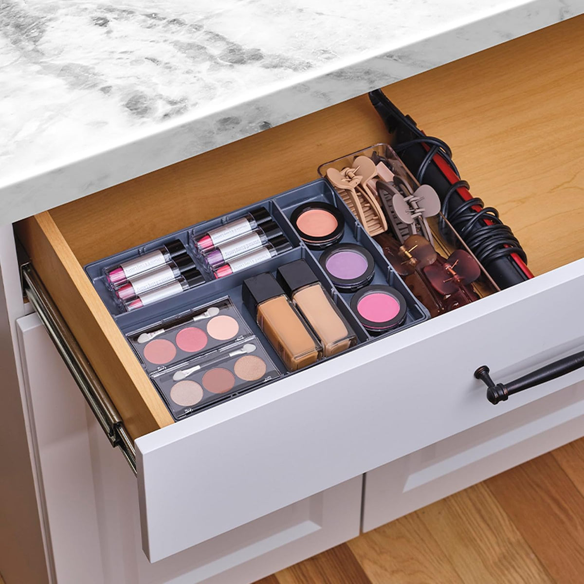 Ontel - Organizador inteligente de cajones, almacenamiento de joyas y cosméticos de varios niveles, negro, 2.6 pulgadas