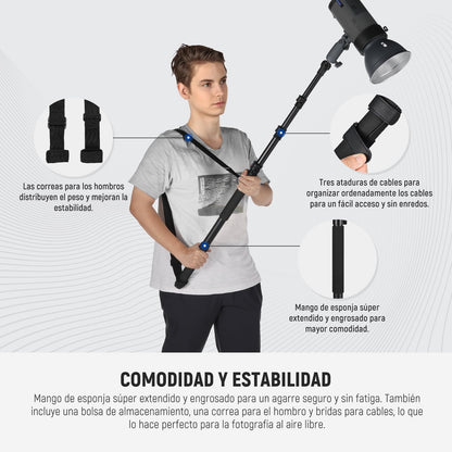 NEEWER 7.5ft/230cm Soporte Boom Pole, Portable Telescópico Alumino Soporte Luz con 1/4" 3/8" 5/8" Tornillo/Flip Bloqueo/Correa de Hombro para Strobe Flash Micrófono, MAX. Carga 11LB/5KG, MS-230C