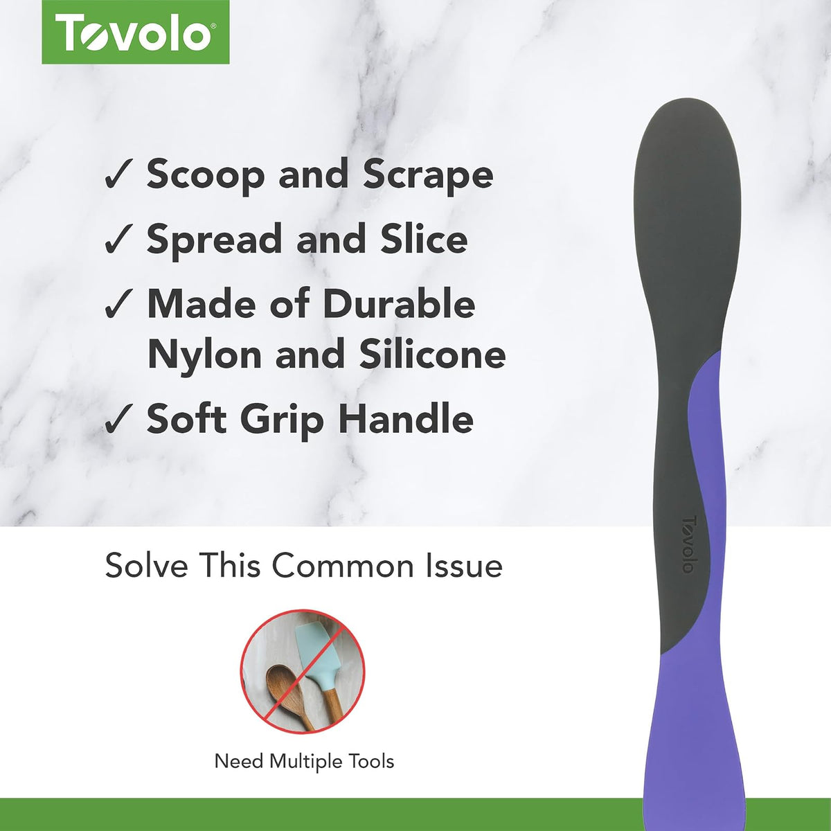 Tovolo - Herramienta de cuchara y esparcir para preparar comidas de cocina, rebanar, esparcir y raspar, muy peri y carbón, grande, bígaro