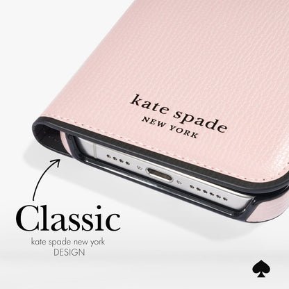 Kate Spade New York - Wallet Folio iPhone 15 Pro MAX, Compatible con Carga inalámbrica, Color Negro pálido