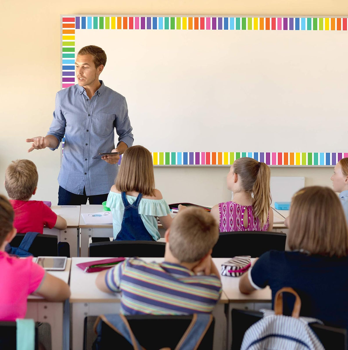 Teacher Created Resources Borde Recto Enrollado Rayas Coloridas 50 Pies
