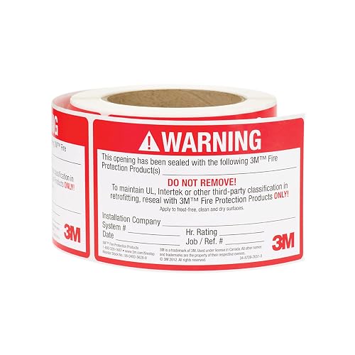3M 54917 Firestop Identification Label, 3" x 5", 250/Roll, Red/White