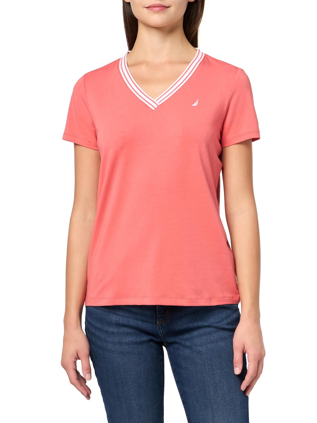 Nautica Playera Manga Corta Cuello en V para Mujer - Coralie - M