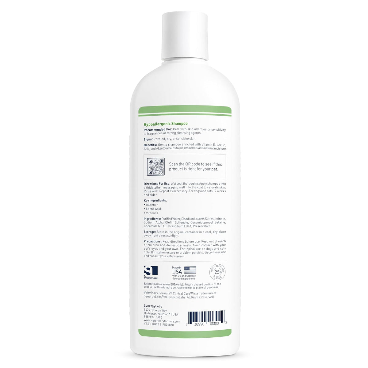 Synergylabs Veterinary Formula Clinical Care Hypoallergenic Shampoo for Dogs and Cats; 16 fl. oz.