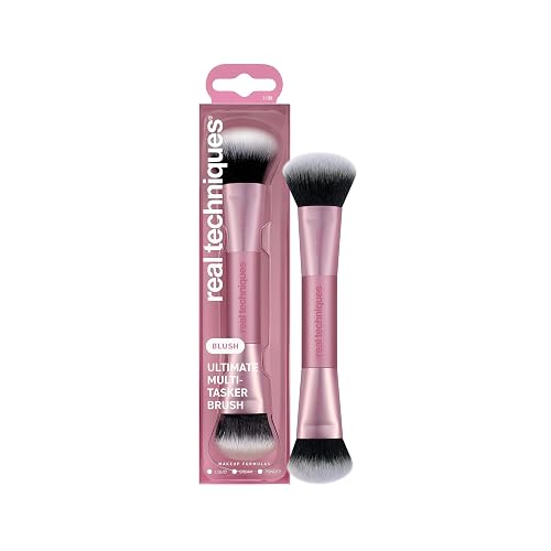 Real Techniques Ultimate Multi Tasker Pincel, Dual Ended Makeup Brush for Foundation, Blush Bronzer & Powder, Precision Sculpting & Blending, UltraPlush Cerdas, Crueldad, 1 Count