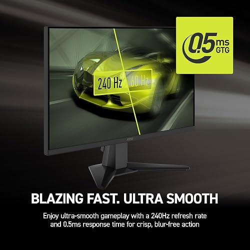 MSI mag 245F X24 Monitor para Juegos de 24 Pulgadas 1920 x 1080 (FHD), 240 Hz, FreeSync Premium, Compatible con HDR, HDMI, Puerto VGA, Montaje VESA, inclinable, Marco Delgado de 4 Lados 0,5 ms, Negro